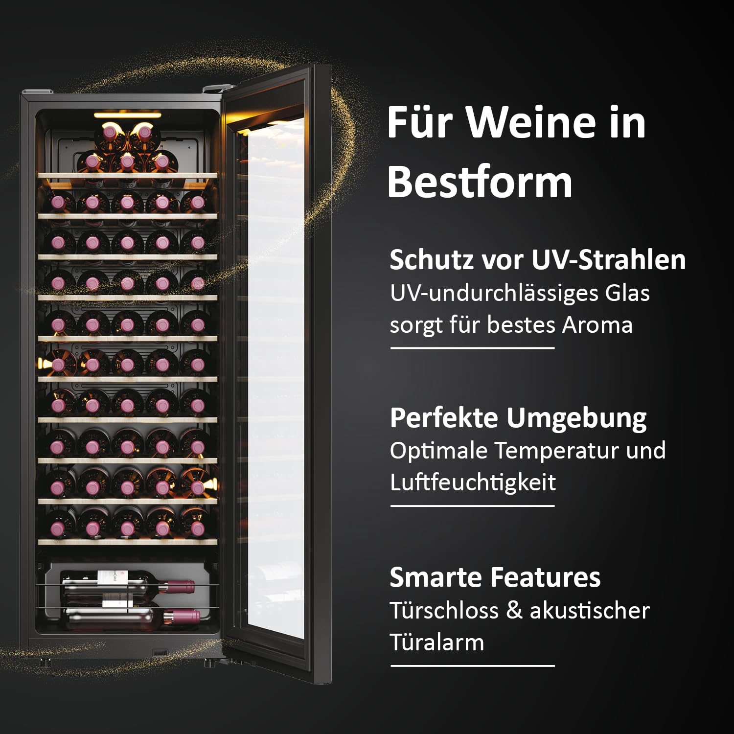 Haier Weinkühlschrank 50 SERIE 3 HWS58GGH1 Weinklimaschrank 58 Flaschen Wine Fridge UV-Glastür 10 Holzregale Wi-Fi Touch-Display