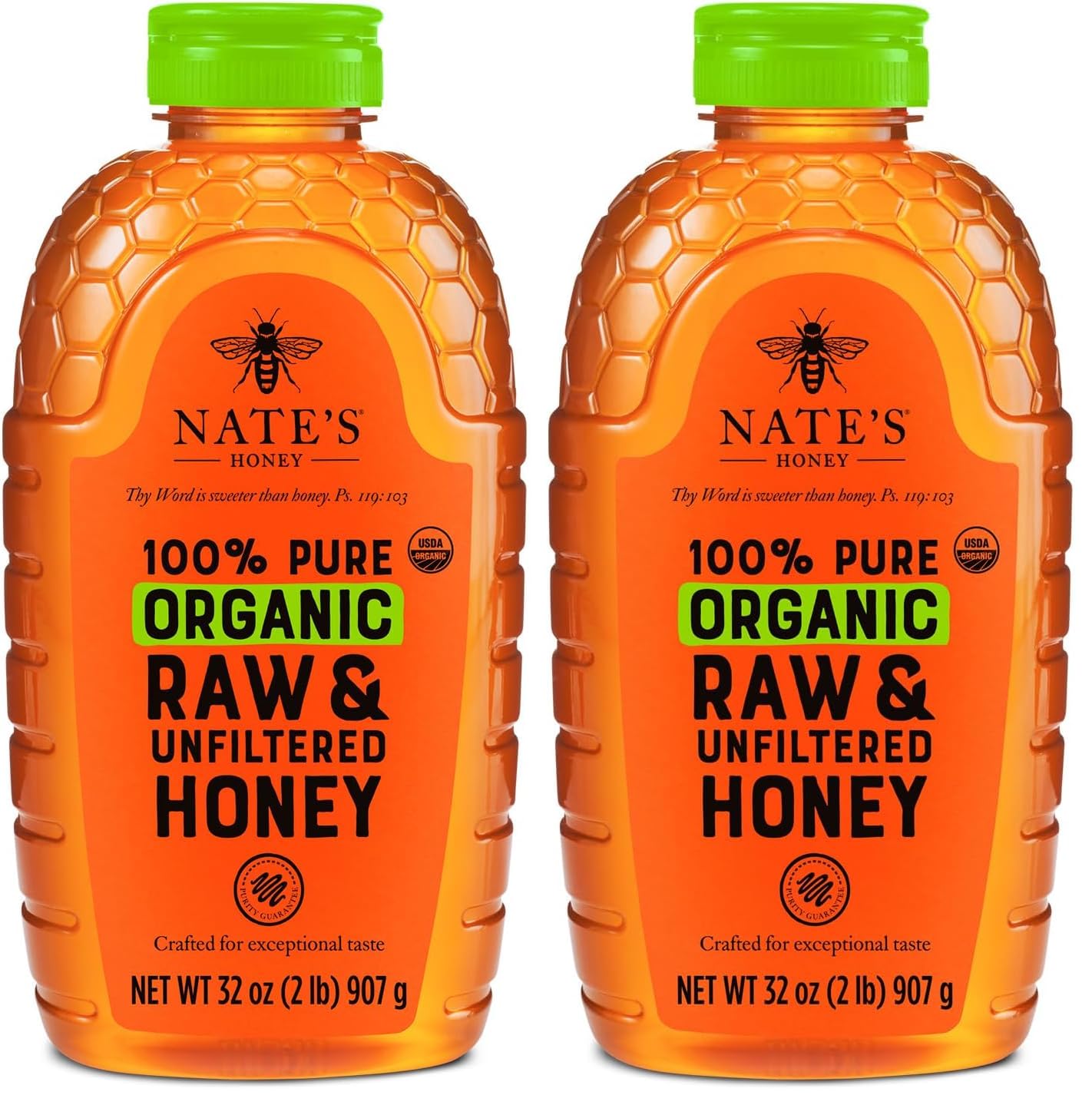 Nate's Organic 100% Pure, Raw & Unfiltered Honey - USDA Certified Organic - 32oz. Squeeze Bottle (Pack of 2)
