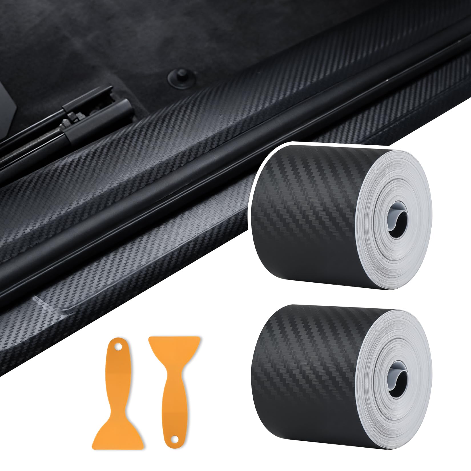 Kit Protector De Umbral Para Coche - 2 Rollos De 5 Cm X 10 M + 2 Rascadores, Vinilo Carbono Mate, Evita Arañazos