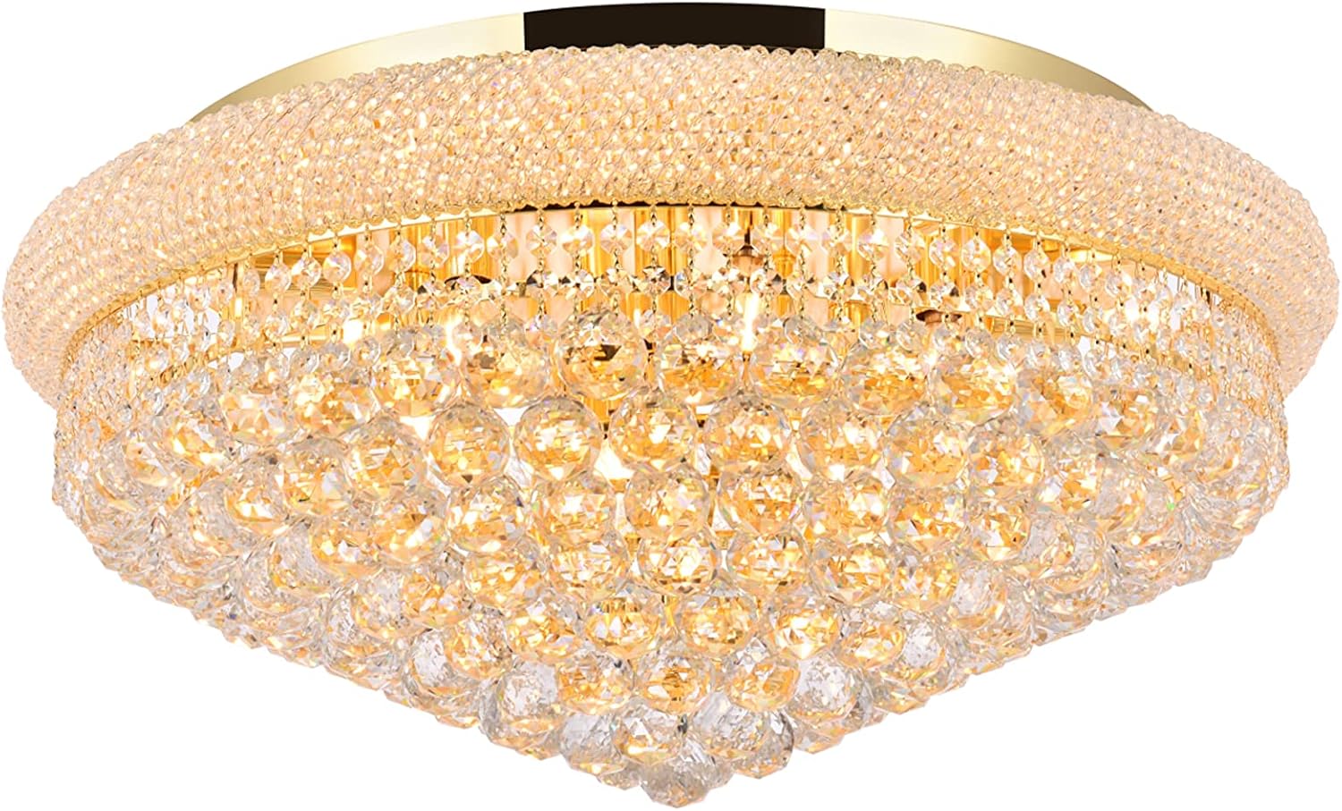 Elegant Lighting 1800F28C/RC Royal Cut Clear Crystal Primo 15-Light, Single-Tier Flush Mount Crystal Chandelier, Finished in Chrome with Clear Crystals
