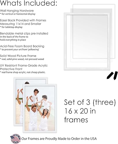 Vista 39 de Juego de 3 portarretratos de 16 x 20 pulgadas, color blanco lavado, de madera de 16 x 20 pulgadas, para pared de galería, 3 marcos de 16 x 20 Blanco