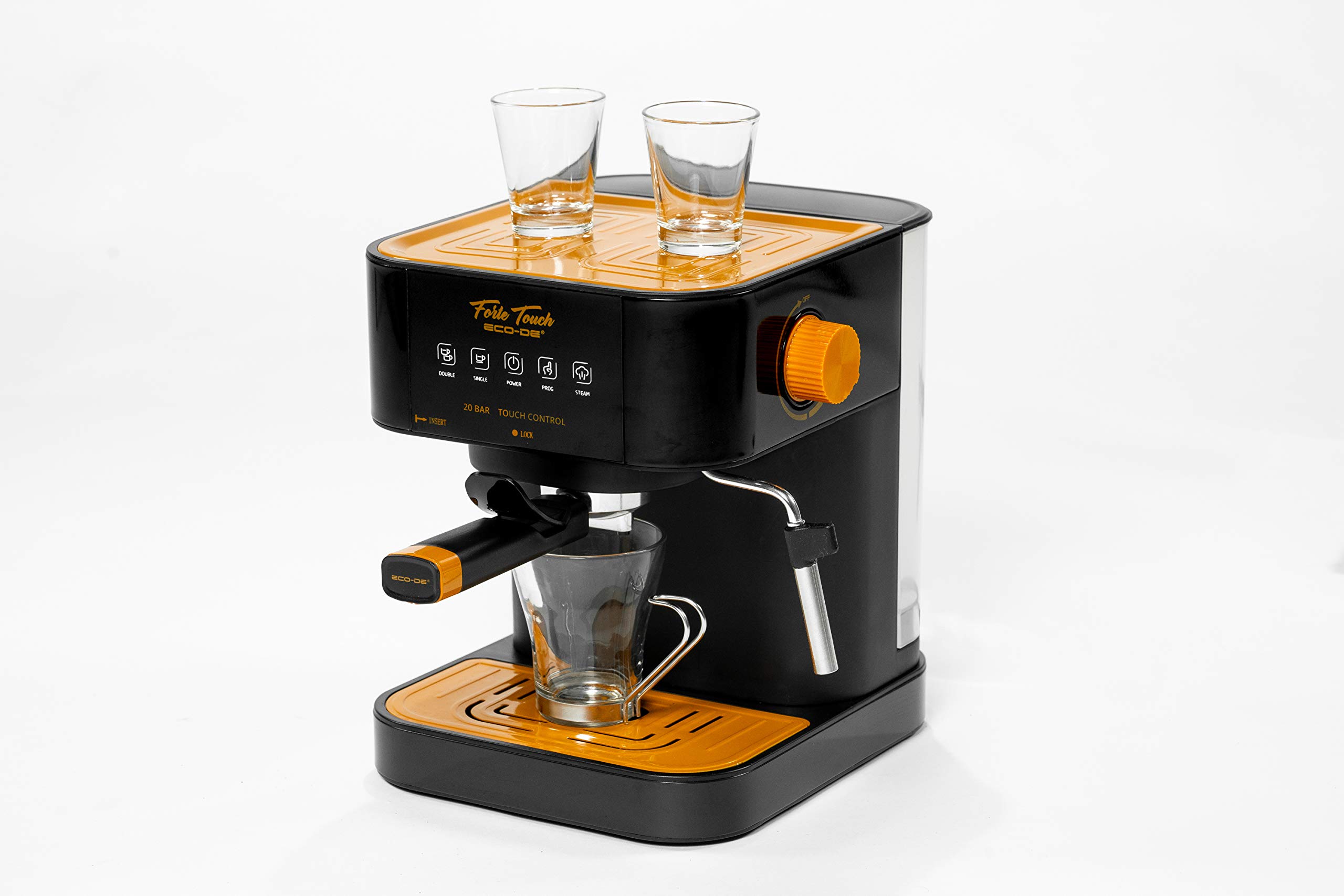 ECODE® Pack Cafetera Express de 20 BAR y 1050 W con Vaporizador, Deposito de 1.6L, Calientatazas, Panel Táctil, Doble Salida, Dosificador + Molinillo Electrico con Cuchillas de Acero Inoxidable