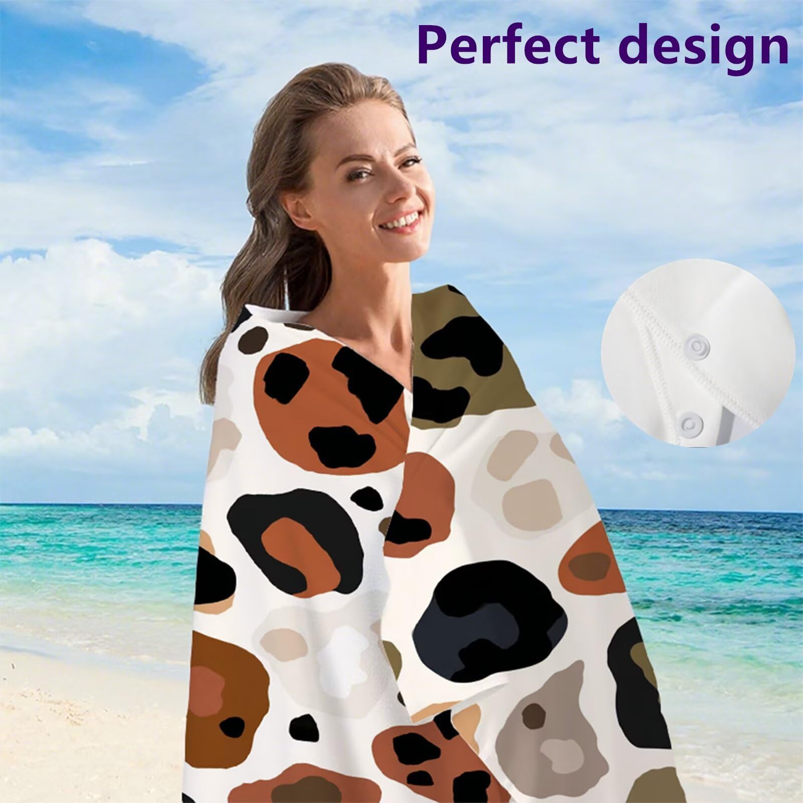 Telo Mare Microfibra 90x180 cm Telo Mare Grande, Asciugamano Palestra Assorbente Asciugatura Rapida, Asciugamano Mare Antisabbi Stuoia Spiaggia per Piscina, Viaggio - Stampa Leopardata Marrone G1-98