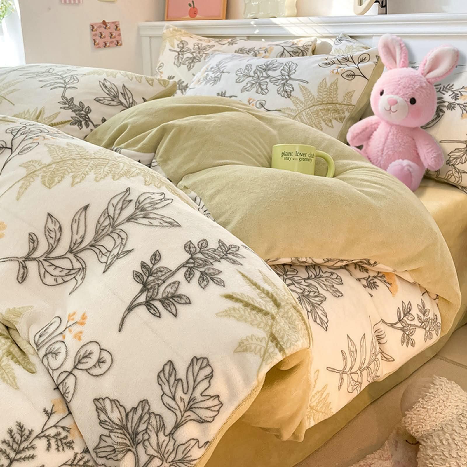 Parure de lit chaude en velours résistant pour literie 150 cm à motif feuilles