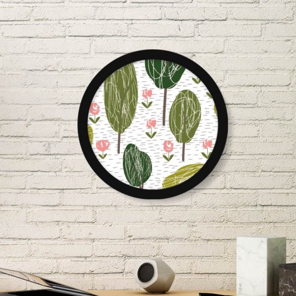 Peinture fleurs sauvages cadre rond en bois noir pour embellir un salon cocooning
