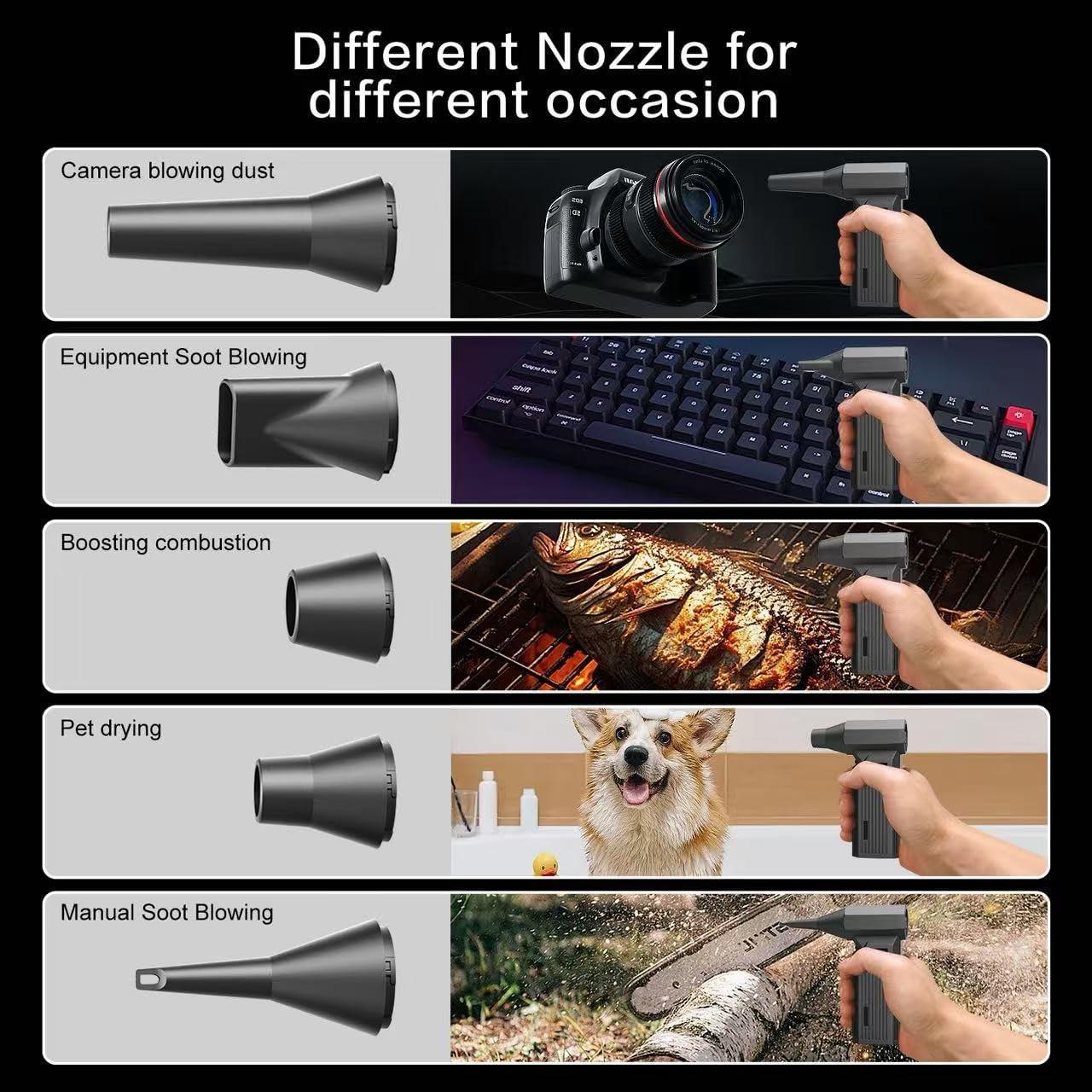 120000RPM Compressed Air Duster,4-Gear Adjustable Rechargeable Air Blower with Fast USB-C Charging & LED Light,Electric Duster for Computer,Keyboard,Car,Home & Outdoor Cleaning