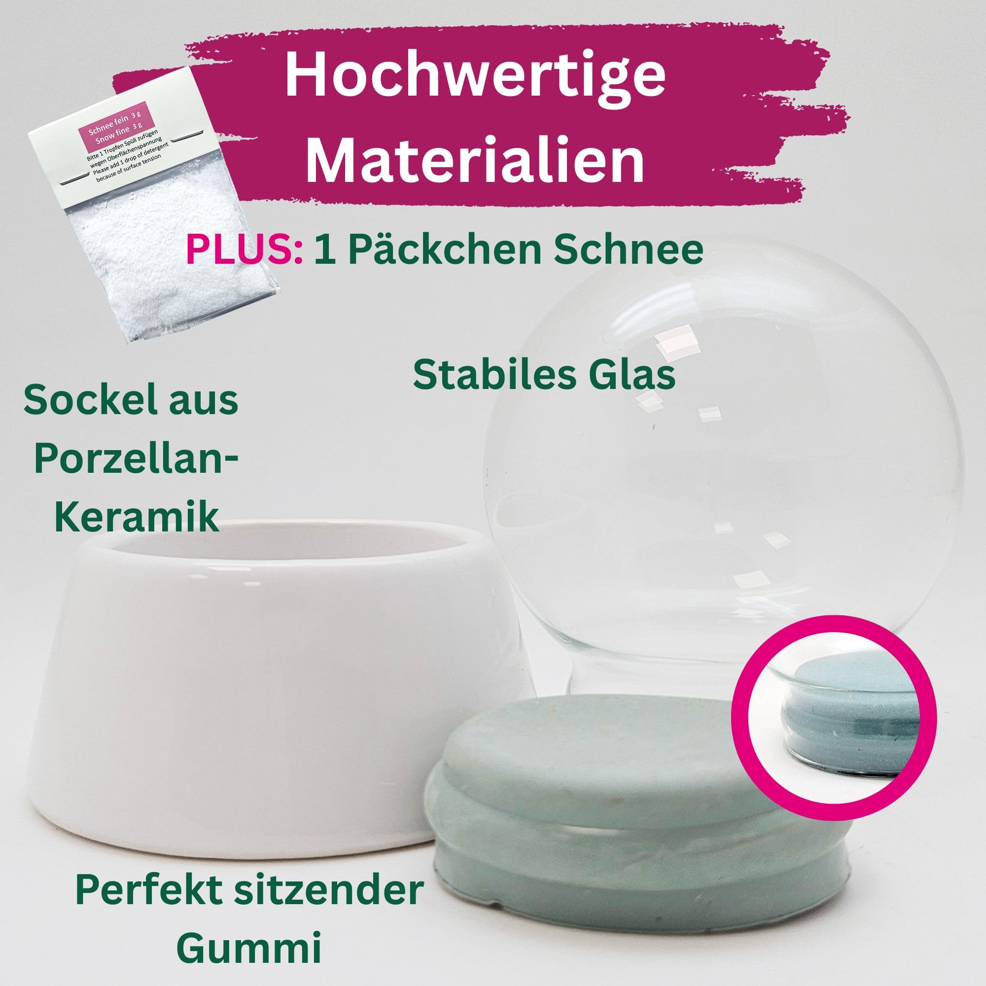DIY-Komplettset m. 1 x Schnee, Glitzer, Wasserklar & Kleber | Bastelset mit Glaskugel und Porzellansockel | Schüttelkugel individuell selbermachen | Breite: 150mm, Höhe:200mm | 40143