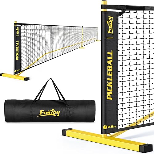 Fostoy Pickleball Net, 22FT Regulation Size Portable Pickleball Net,18-Ply PE Nets Weather Resistant Steady Metal Frame Pickle Ball Net System with
