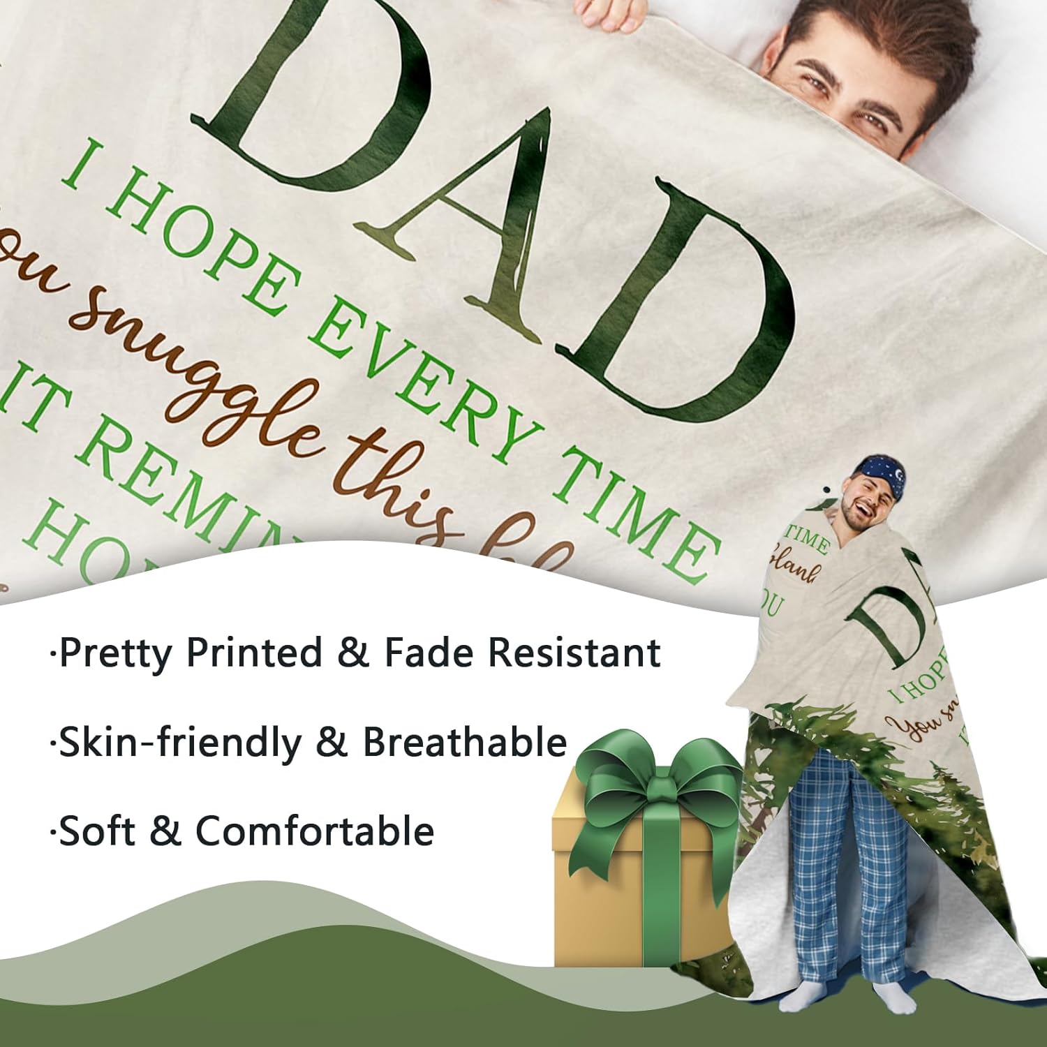 Gift for Dad from Daughter Son Flannel Throw Blanket, for Daddy, Birthday Ideas, Forest Pine Tree Present for Men, Soft Bedding Sofa Blankets 50 x 60 in - Image 3