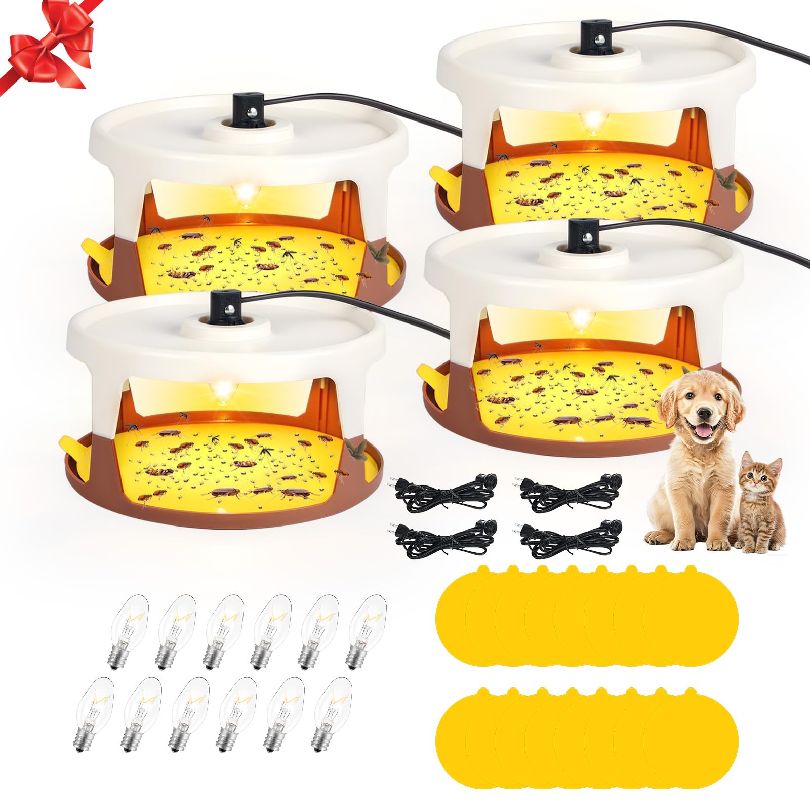 Photo 1 of 4Pack Upgraded Flea Traps for Inside Your Home - Indoor Bed Bug Interceptor & Flea Light Trap with 16 Sticky Pads & 12 Bulbs for Fleas, Bed Bug & Tick