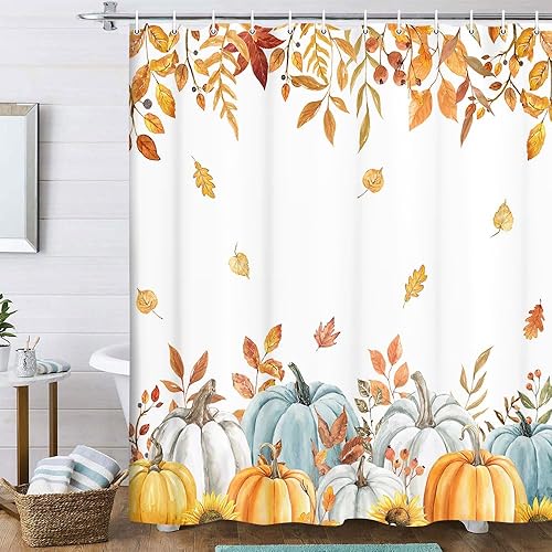 Miniatura 10 de Cortina de ducha de calabaza de otoño, Acción de Gracias, calabaza, cosecha, paja, granja, granja, juego de cortina de baño, decoración de girasol,