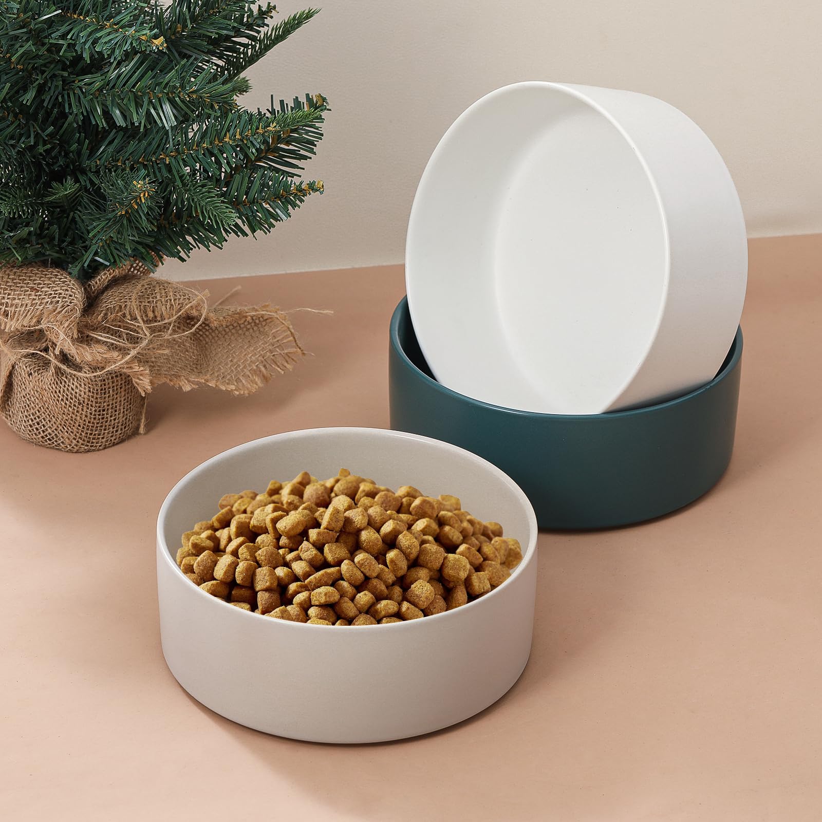 Ceramica Bebedero y Comedero Perro Antideslizante - Comedero para Perros Medianos y Grandes Ideal para Comida y Agua - 21,5 cm - 750 g / 1750 ml - Blanca