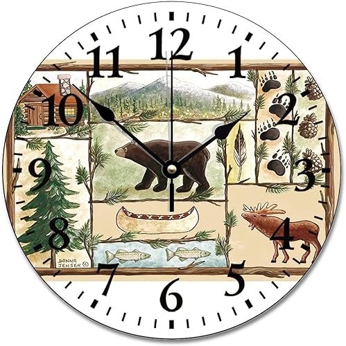 Reloj de pared con diseño de ciervo de oso y diseño de vida silvestre, reloj de madera vintage de 10 pulgadas, silencioso, sin garrapatas, funciona