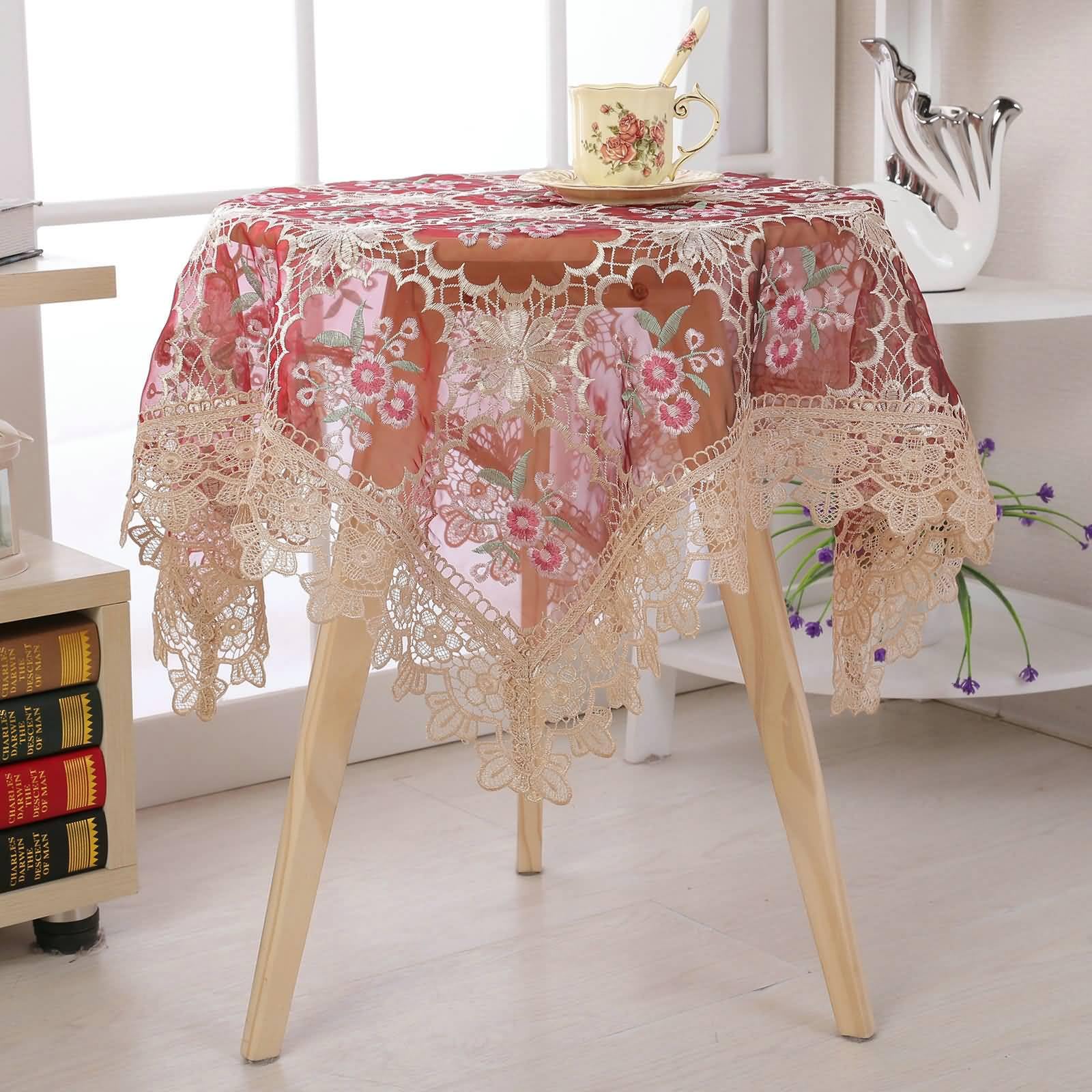 Polyester Tischdecke Landhausstil Vintage, Burgund | 130x130cm