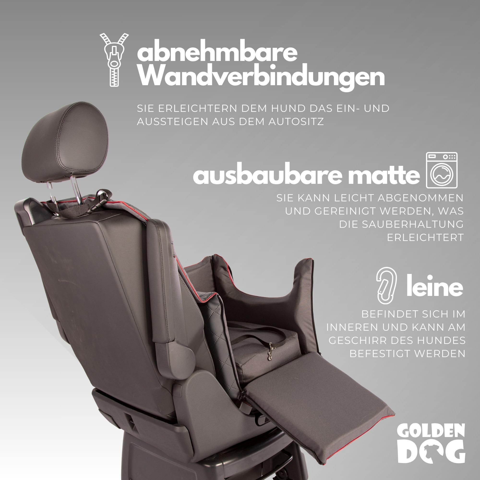 Golden Dog - Caja de transporte para perros con cinturón de seguridad M-52 x 44 x 33 cm - Asiento de coche de imitación de cuero para perro asiento impermeable para perro - Asiento de pasajero para