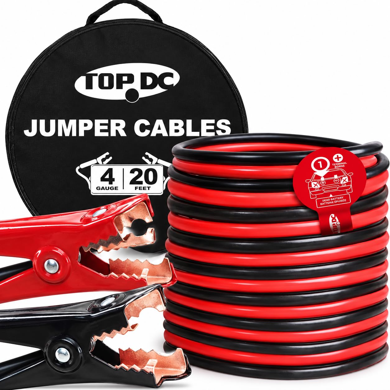TOPDC 4 Gauge 20 Feet Heavy Duty Jumper Cables for Car and SUV