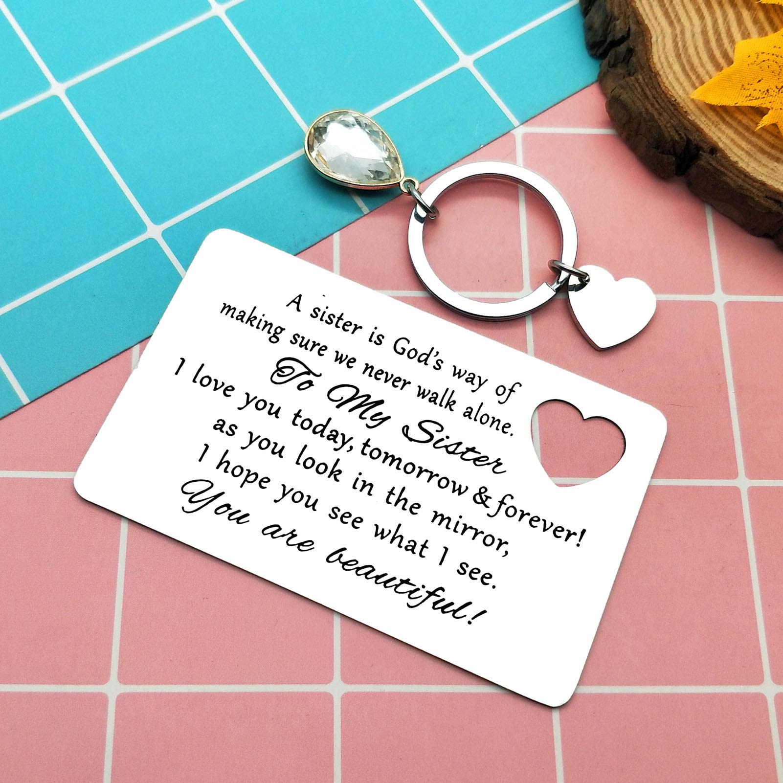 Gravierte Brieftaschen-Karte Für Schwester – Edelstahl, Mit Lieber Botschaft, Perfektes Geschenk