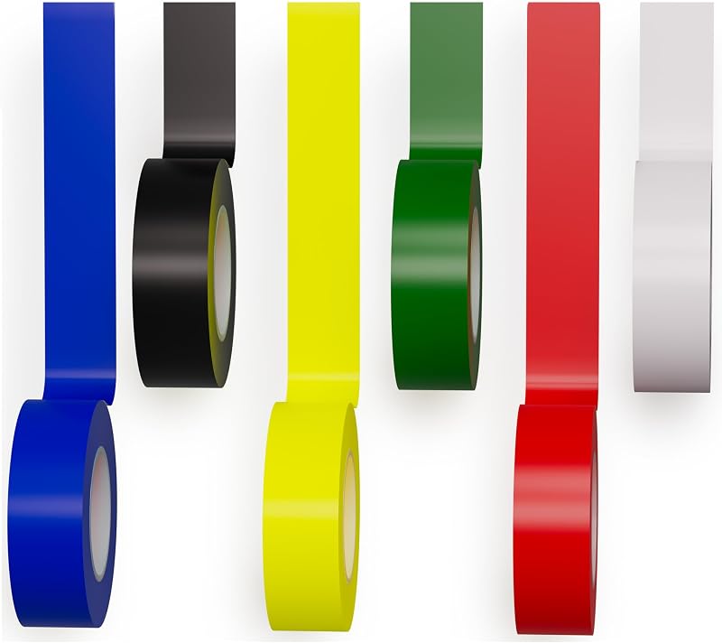 6 Rolls Multi Colored Electrical Tape 3/4in x 30ft E Tape Waterproof Strong Adhesive Indoor Outdoor 6 Colors Durable Easy Wrap Professional Grade Electric Wire Repair 7 Mil