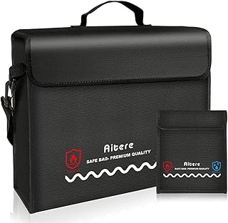 Fireproof Document Bag(17"x12"x6") and Money Bag(7"x9"), Fireproof Document Box for Home and Office Fireproof Bag Lockable Zipper Waterproof Fireproof Safe for Document and Valuables Storage