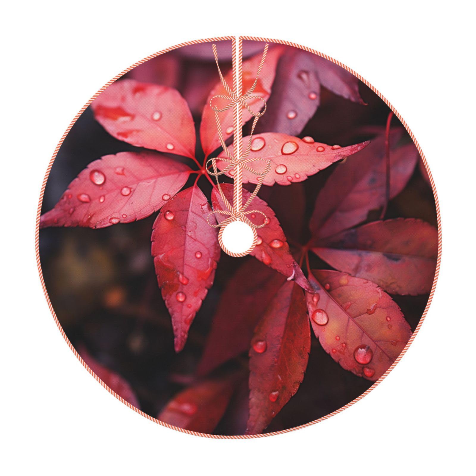 Gonna Albero Di Natale In Velluto Rosso Con Ricamo Di Foglie Di Agrifoglio - 91,4 Cm - 2