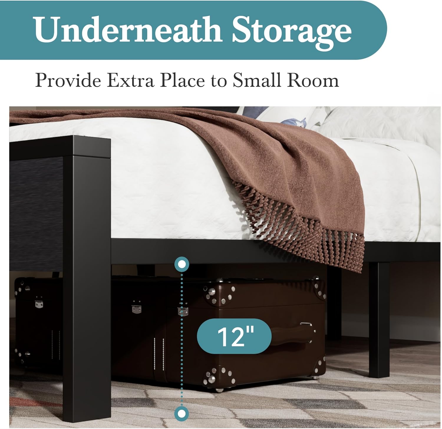 HOOMIC Queen Size Platform Bed Frame with Rustic Wooden Headboard and Footboard, Heavy Duty 12 Metal Slats Strong Support, Mattress Foundation for Storage, No Box Spring Needed, Black Oak