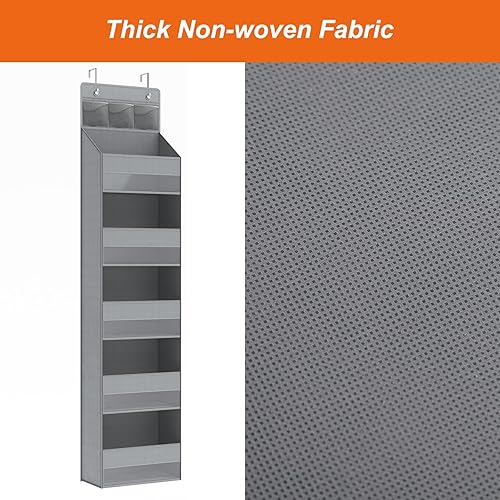 Miniatura 5 de Fixwal Organizador para colgar sobre la puerta, 6 estantes, con 3 bolsillos, para dormitorio, sala de estar, guardería, dormitorio, cocina, gris