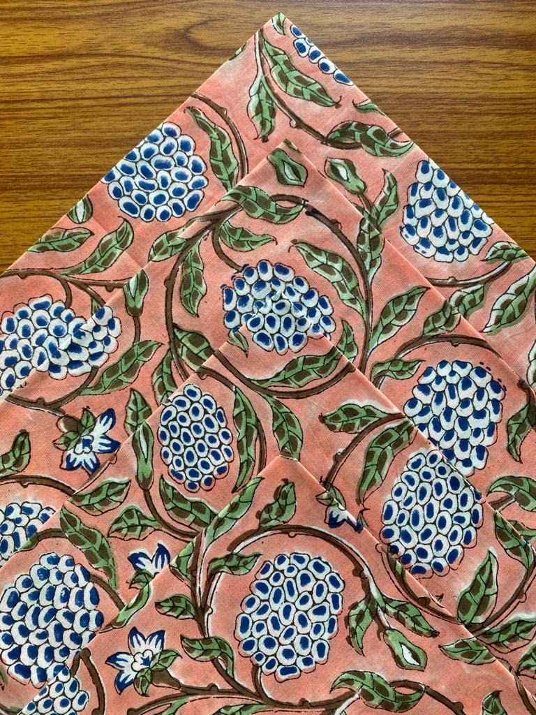 Ridhi Home Kitchen Linen 100% Cotton Cloth Dinner Napkins Handmade Floral Block Print- Soft Designer Napkins (Dark Salmon)