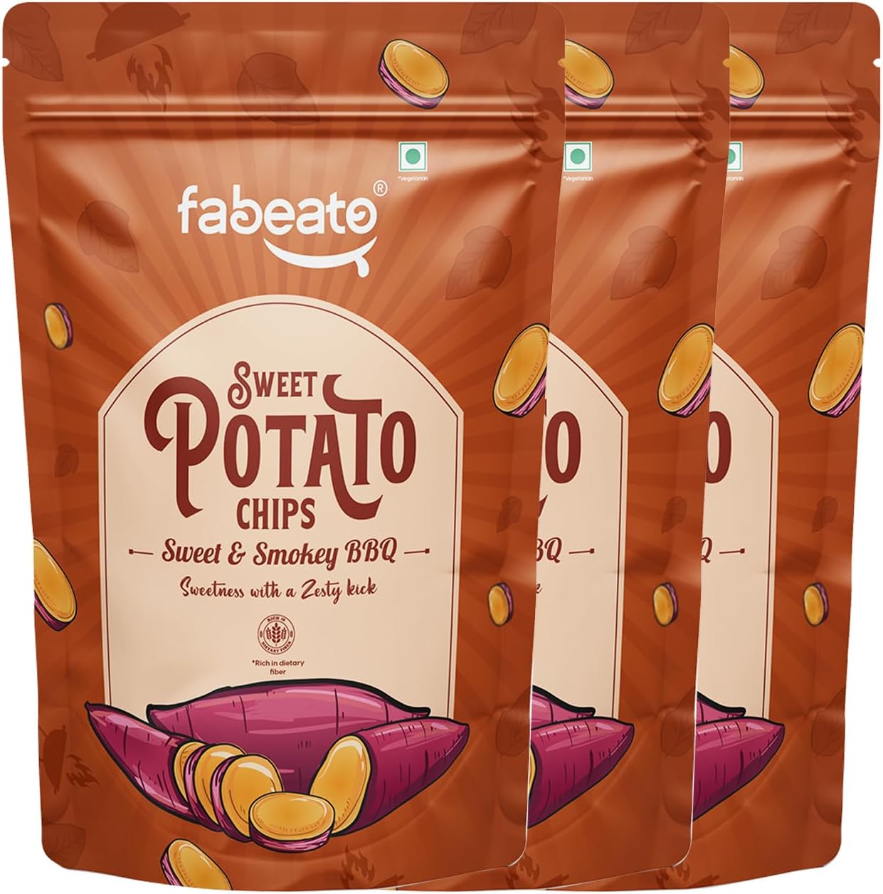 Smokey BBQ Sweet Potato Chips| No Palm Oil|Vacuum Fried |Gluten Free | Vegan Friendly Snack | Trans free|No Artificial Flavour | Vegetable Chips – (Pack of 3 X40g)