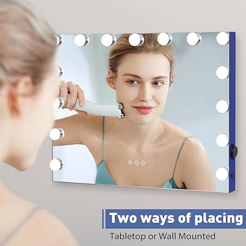 Miniatura 6 de HOMPEN Espejo de maquillaje con luces, espejo de tocador grande iluminado Hollywood con 15 bombillas LED regulables, 3 modos de color, control