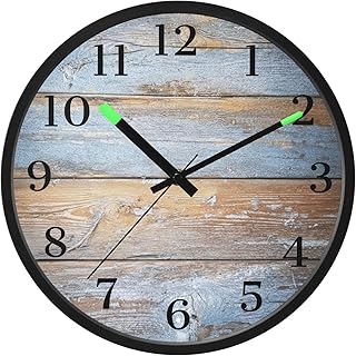 Old Wood Night Light Wall Clock Light Up Luminous Non-Ticking Silent Battery Operated Clocks 12 Inch for Kitchen Home