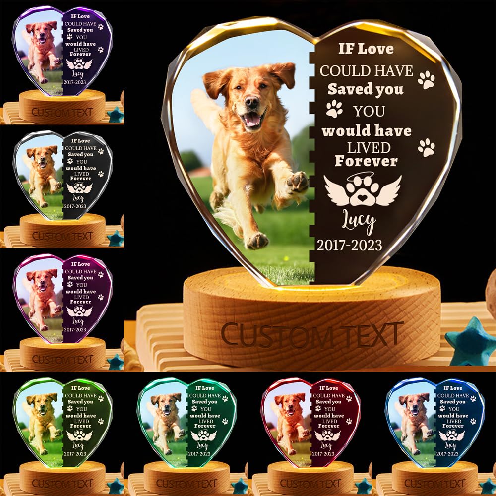 When you miss me have no fear Personalized Cat Dog Pet Photo Memorial Crystal Globe Lamp, Custom Picture 3D Memory Crystal Ball Night Light Keepsake,Remembrance Sympathy Gift for Loss of Dog Pet