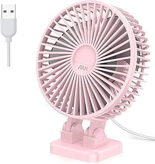 JZCreater USB Desk Fan, Small Fan with 3 Speeds Desktop Table Cooling Fan in Single Button, Rotation Strong Wind, Mini USB Personal Fan for Home Desktop Office, 5inch (Pink)