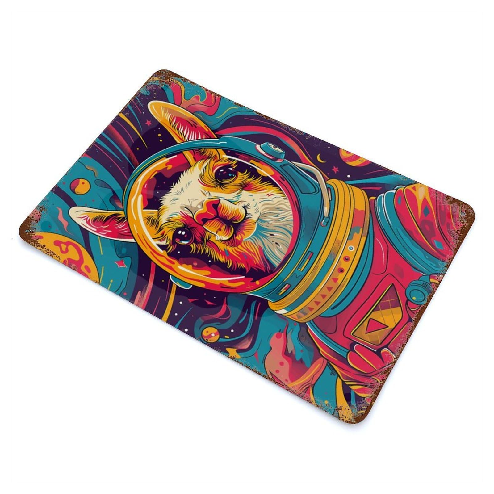 Lama Astronaut Space 11.8"x7.9" Retro Metal Sign, Industrial Home Decor for Basement, Hobby Room And Garage Decor