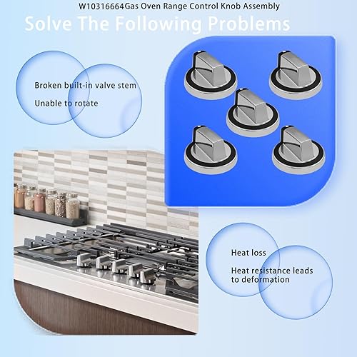 Miniatura 2 de WPW10316664 - Perilla de control de rango para horno de gas, 5 reemplazos W10316664AP6019356 1876613 PS11752662 Perillas de repuesto compatibles con