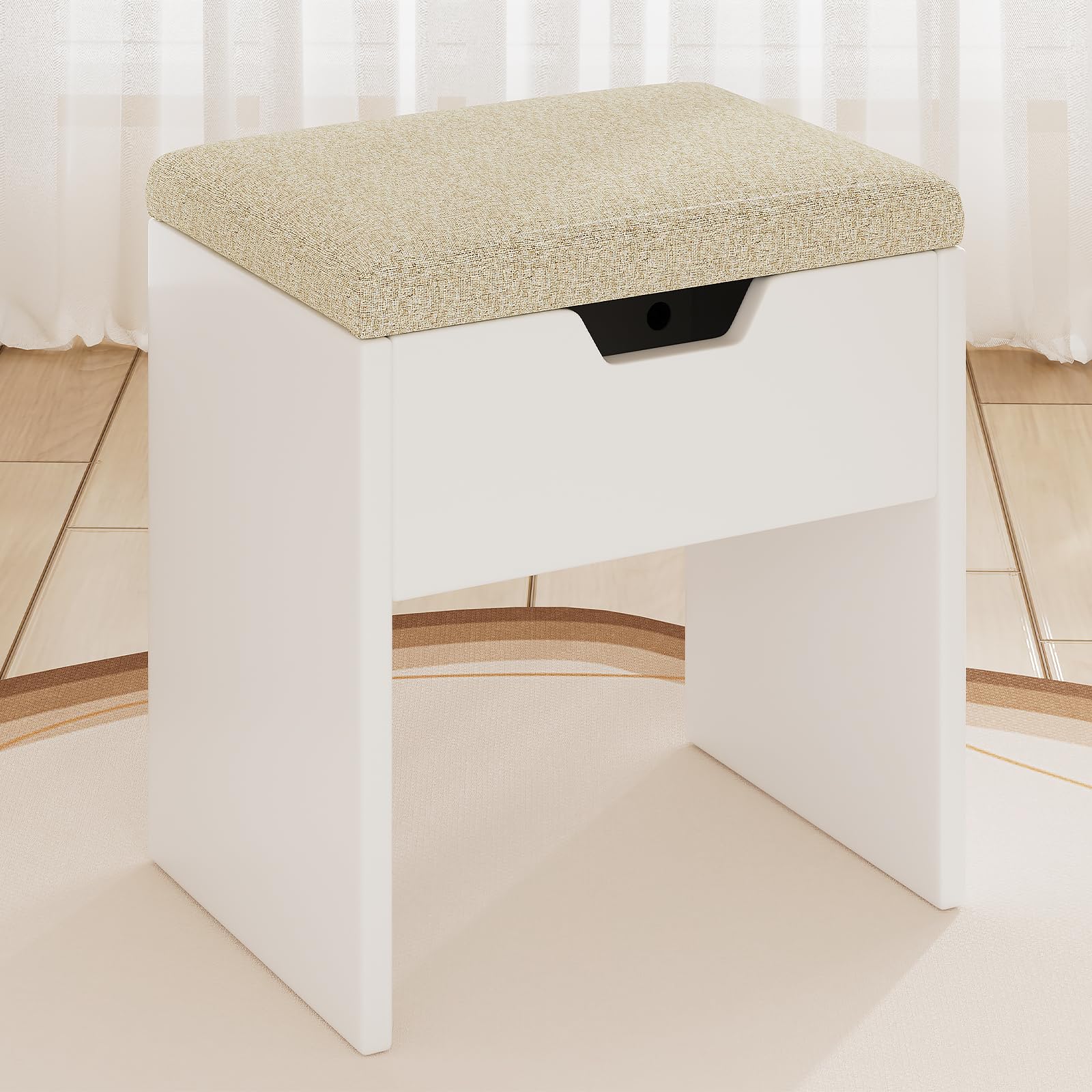 COSTWAY Schminkhocker Mit Stauraum - Polsterhocker Mit Holzbeinen Schwarz