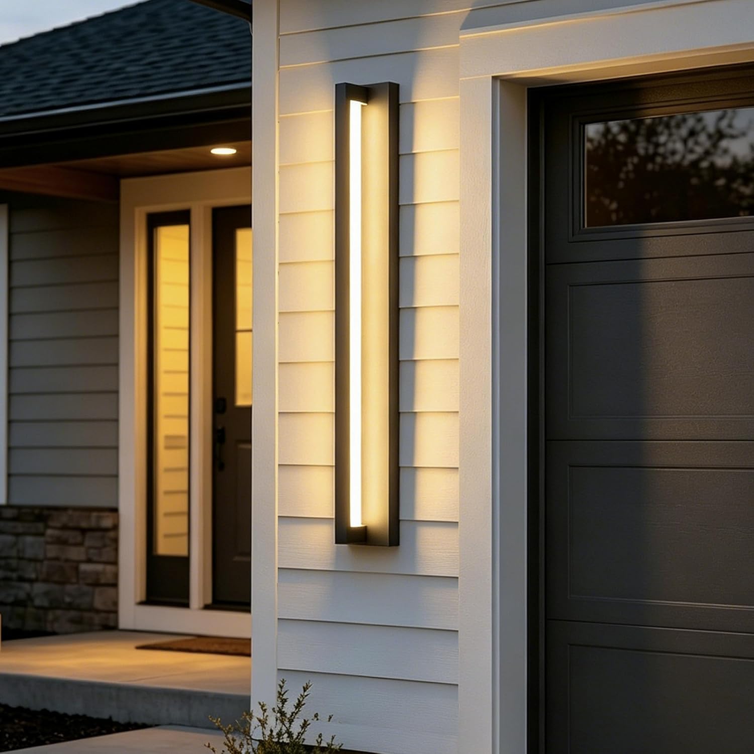 LamQee 35.5 Inch Long Aluminum Modern LED Outdoor Wall Lights 2900K 1400LM, Slim Linear Black Exterior Lighting Fixtures Wall Mount IP65 Waterproof Outside Sconce Light for House Garage Porch Patio