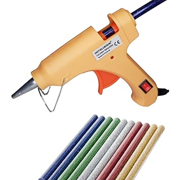 HOTGLUEGUN 20W Mini Hot Melt Glue Gun with 10 Pcs Hot Melt Glitter Glue Stick Standard Temperature Corded Glue Gun (7 mm)