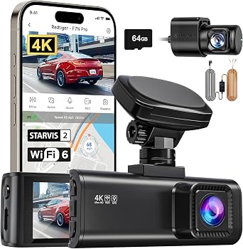 REDTIGER F7N PRO+Acc, 4K Dash Cam Front and Rear, STARVIS 2 Sensor, 64GB Card Included, 4K/2.5K+1080P Dual Dash Camera for Cars Built-in WiFi GPS, 3.18 Inch IPS Screen, 170 Wide Angle