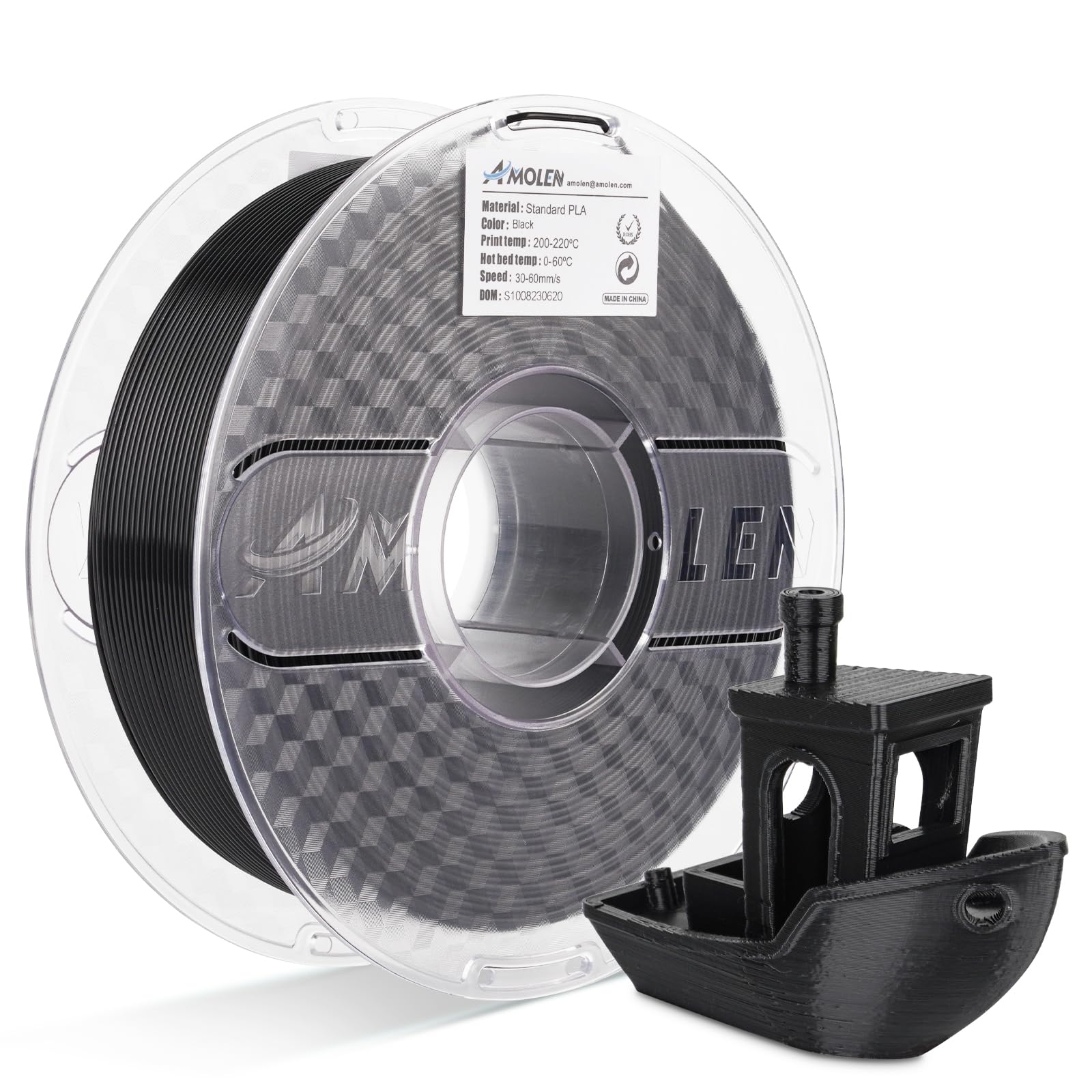 AMOLEN PLA 3D Printer Filament, High Speed Black PLA Filament 1.75mm, PLA 3D Printing Filament for Most FDM 3D Printer, 1kg Spool(2.2lbs), Black