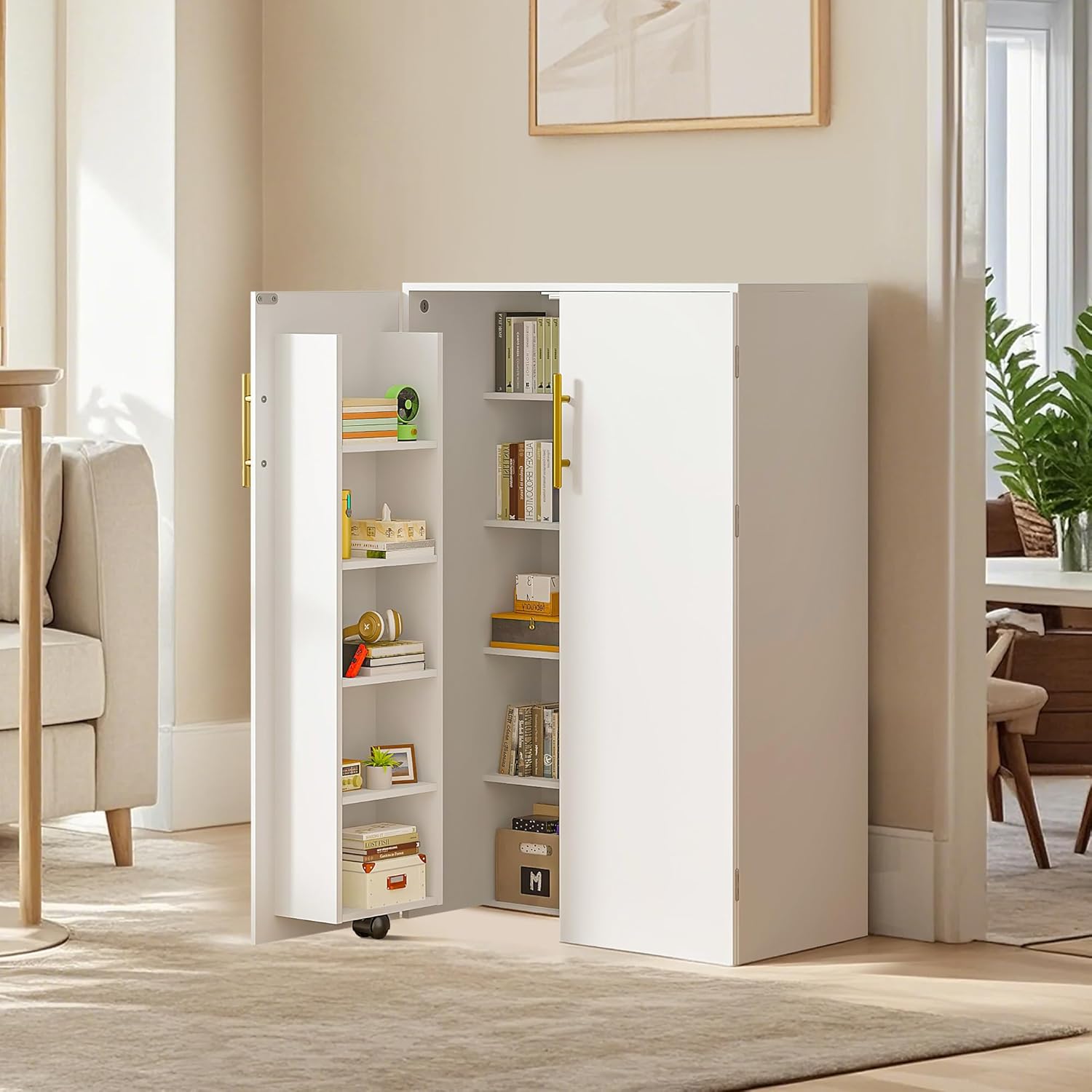 VECELO 35.5” Small Kitchen Pantry Storage Cabinet with 2 Doors and Adjustable Shelves, Food Storage Freestanding Cupboard for Dining Room, Living Room