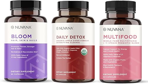 Bloom Beauty Booster for Hair, Skin, and Nails 60 Vegan Capsules & Advanced Detox Apple Cider Vinegar - 90 Vegan Capsules & Multivitamin for Women -