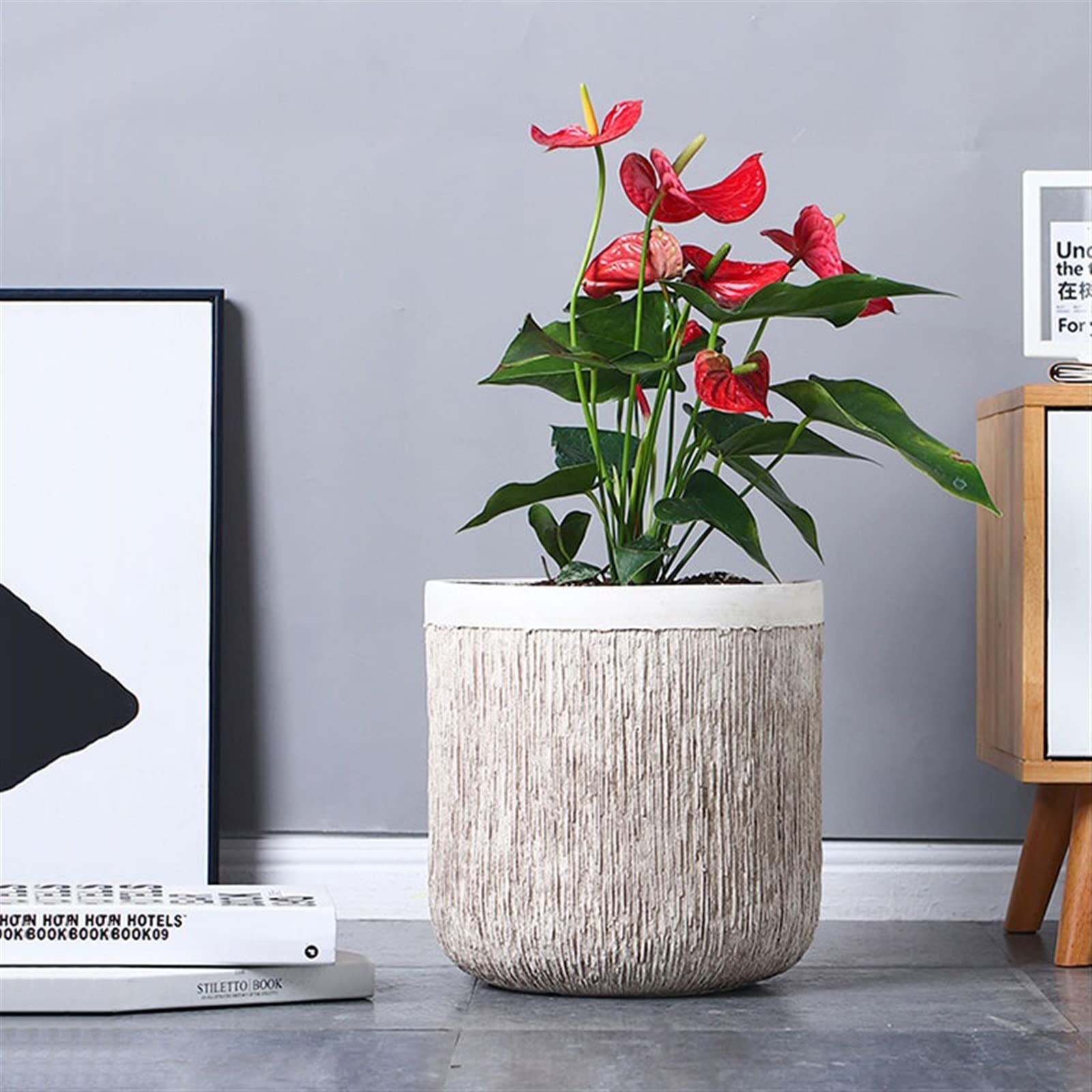 KIZQYN Jardinière Intérieur et Extérieur Pot de Fleurs en Ciment à Grain de Bois rétro Grand Pot de Fleurs en Pot au Sol for Salon Simple for Planter de Grandes Plantes et des Arbres Pot de Fleur