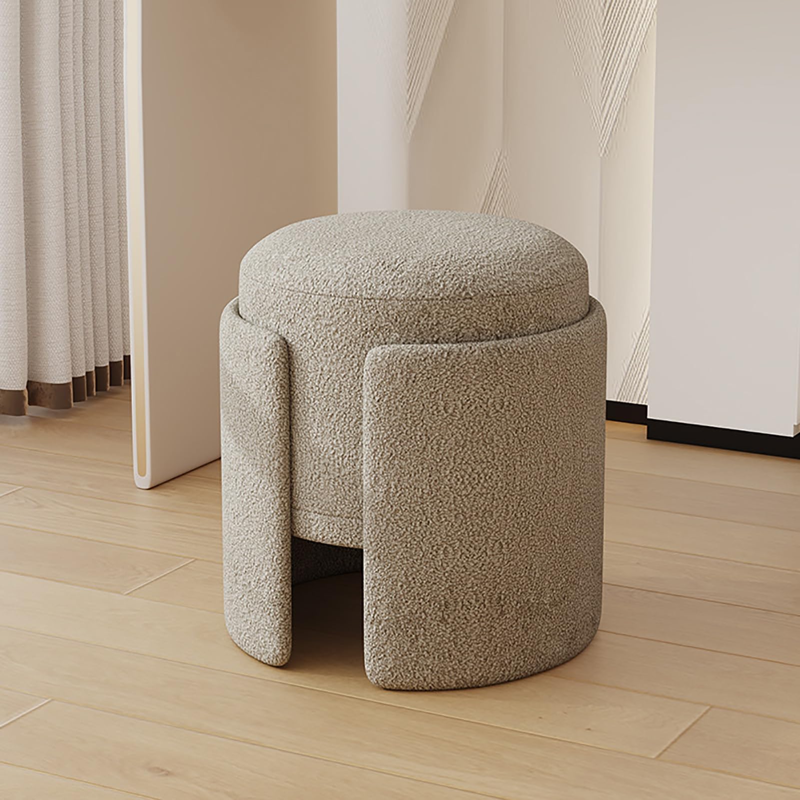Taburete redondo multifuncional con asiento suave y reposapiés para vestidor