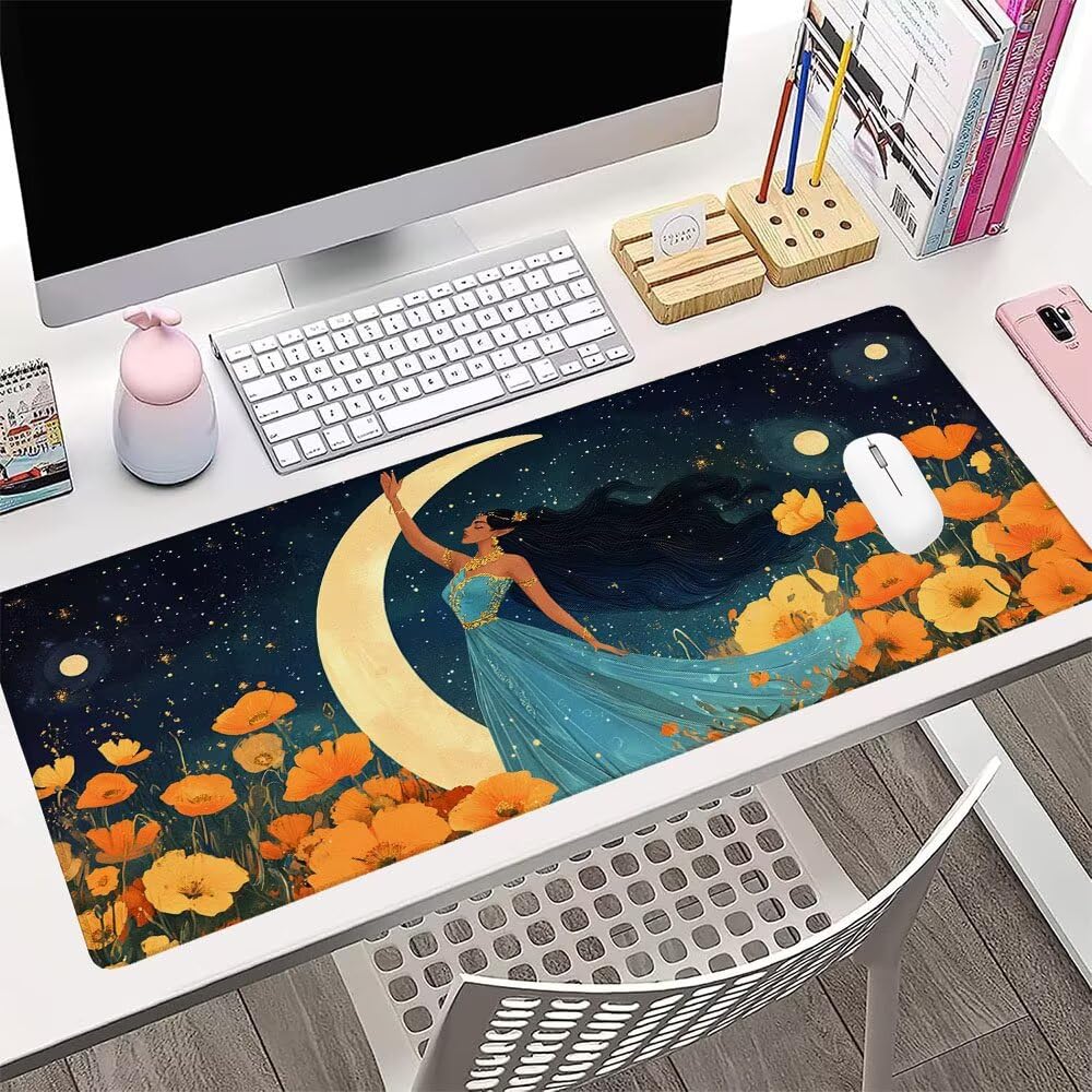 Alfombrilla de Mouse para Juegos, Giallo, XXL, Antideslizante, Impermeable, Diseño de Donna, Extendido, Grande, 1200x600x3mm, para PC, Laptop, Ufficio, Famiglia d-615