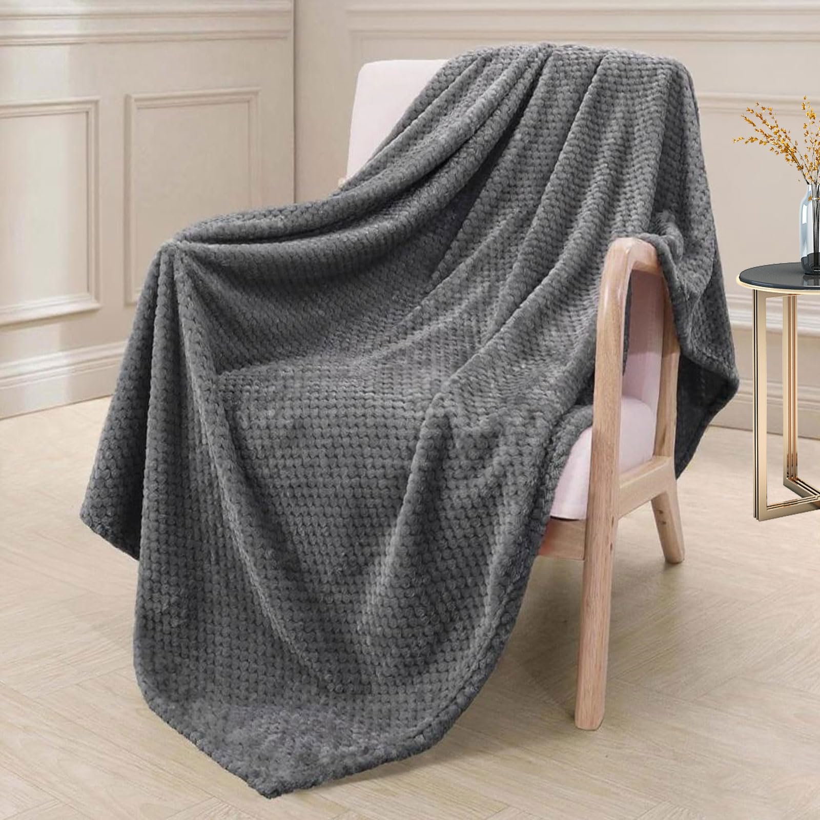 Couverture polaire moelleuse pour canapé de salon et bureau en gris foncé
