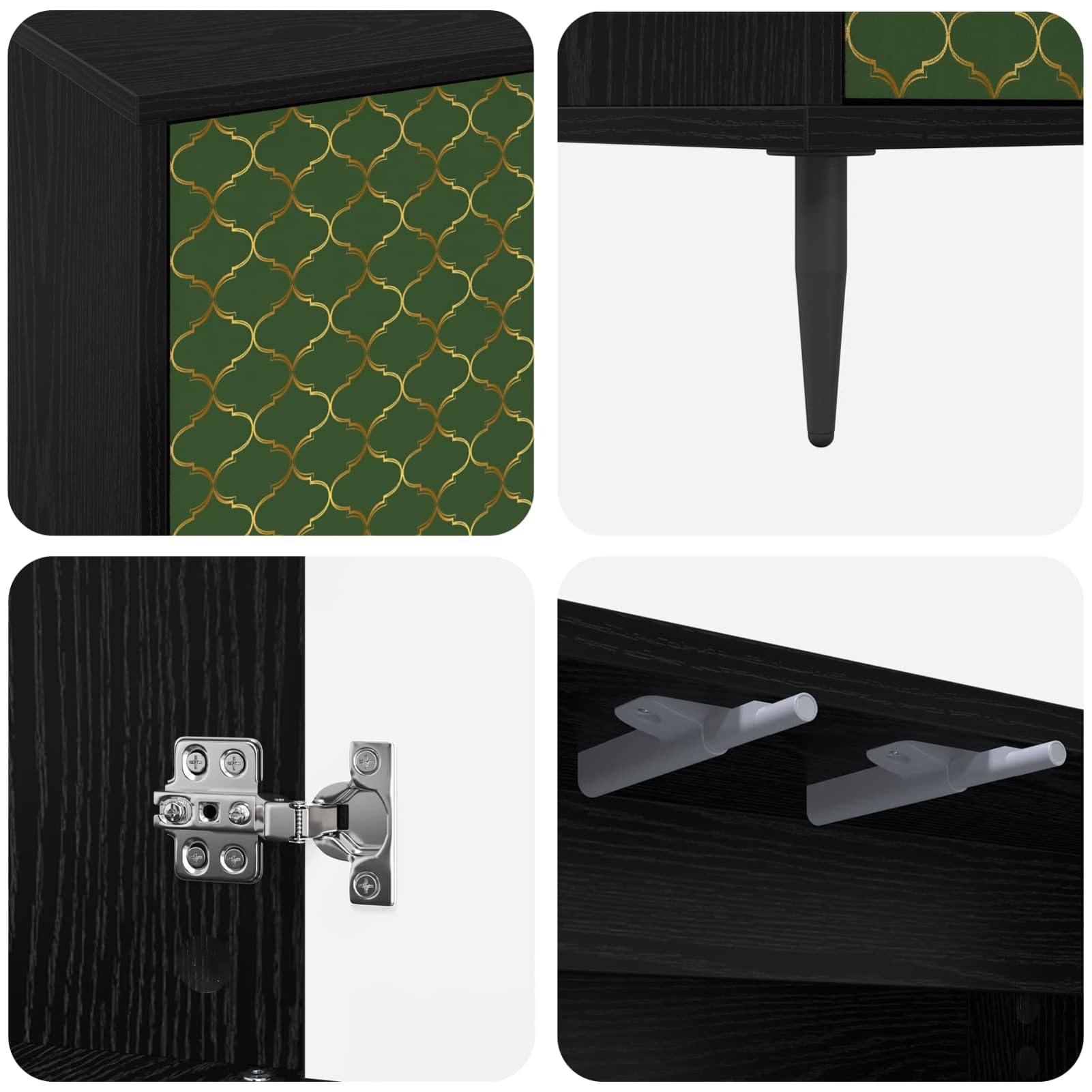Homgoday TV-Schrank GELEEN 69x33x50,5 cm Schwarz Eichen-Optik, Holzwerkstoff, 2 Türen, Moderner Fernsehschrank mit viel Stauraum, erhöhten Füßen und dekorativem Muster, für Wohnzimmer 8007011