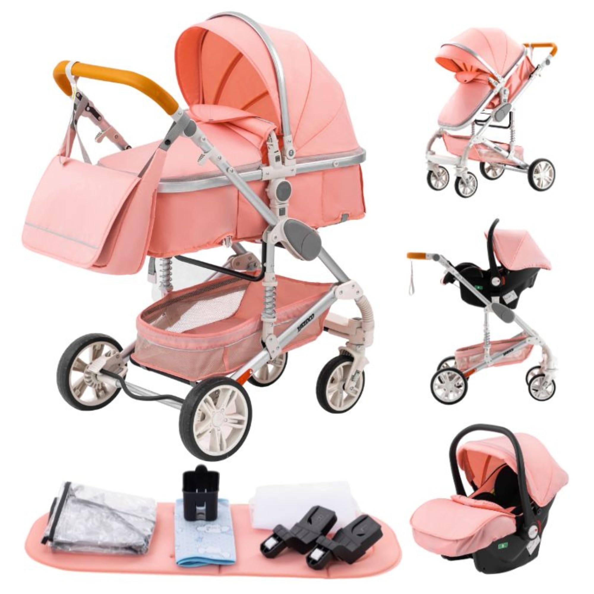 Passeggino 3 in 1 Trio Carrozzina Pieghevole Neonato Rosa