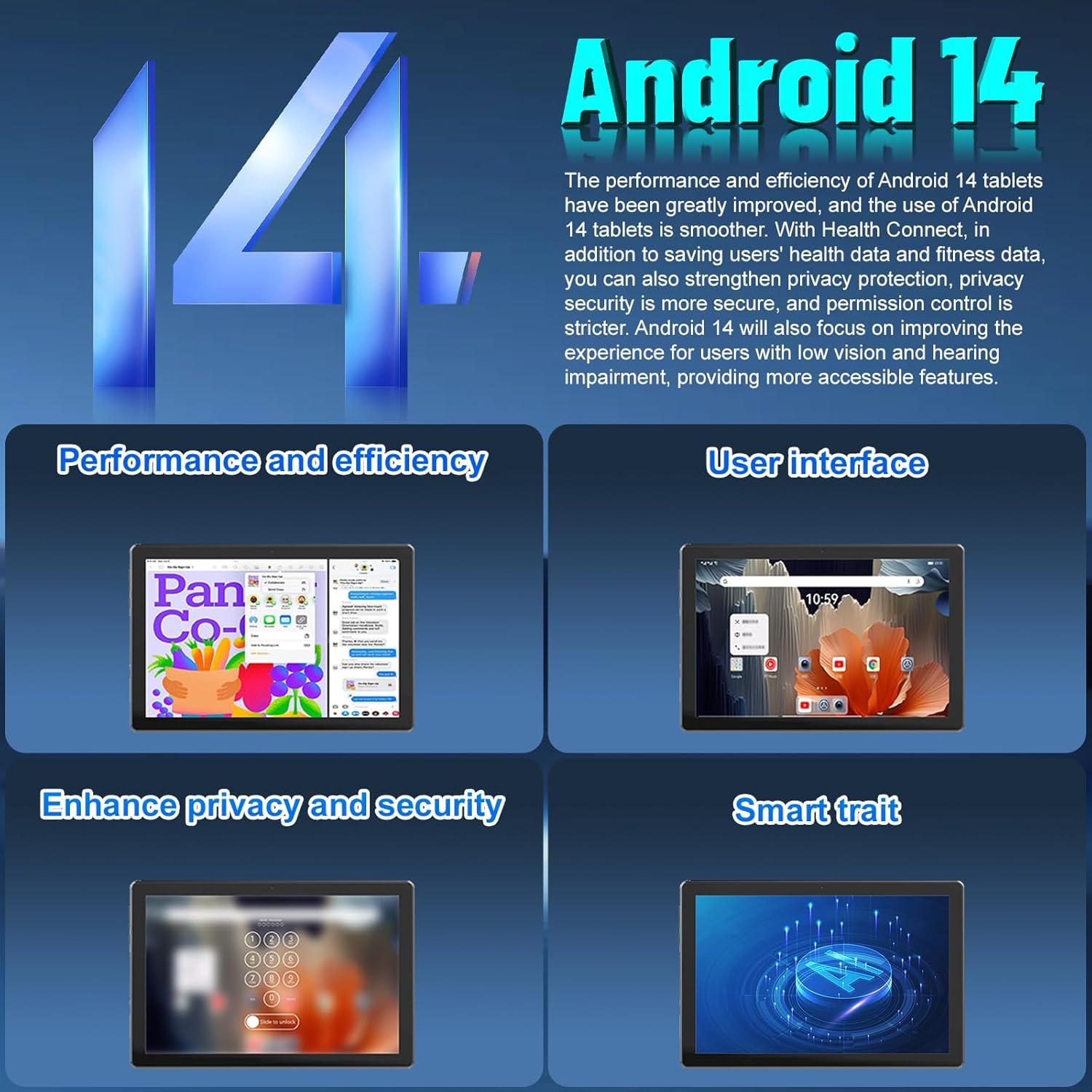 Tablet 10 Pulgadas - HotLight Tablet Android 14 8GB RAM+64GB ROM(1TB TF), 1280 * 800 FHD IPS, Cámara 8MP+5MP, Batería 5000mAh, GMS Certificación Widevine L1, Facciale ID, OTG, 5G+2.4G WiFi 6, BT5.4 — view 3