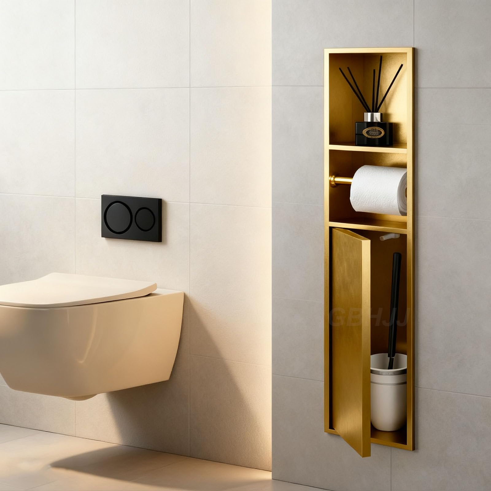 Recessed Toilet Paper Holder and Storage Cabinet for Bathroom Organization