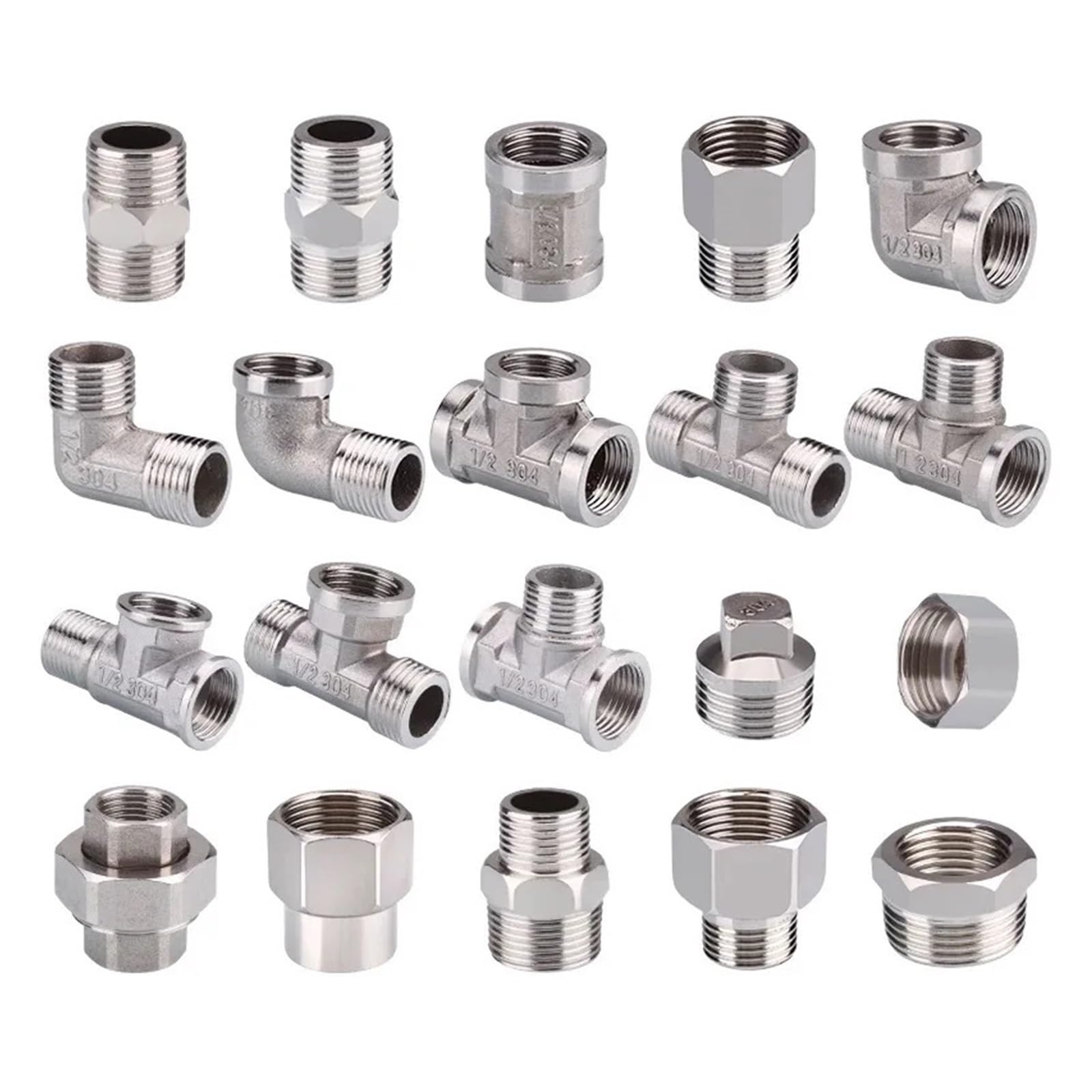 BALYDLUL 1pcs Stainless steel connector 1/2" threaded internal and external direct thread joint tee elbow plug reducer core water pipe(F)